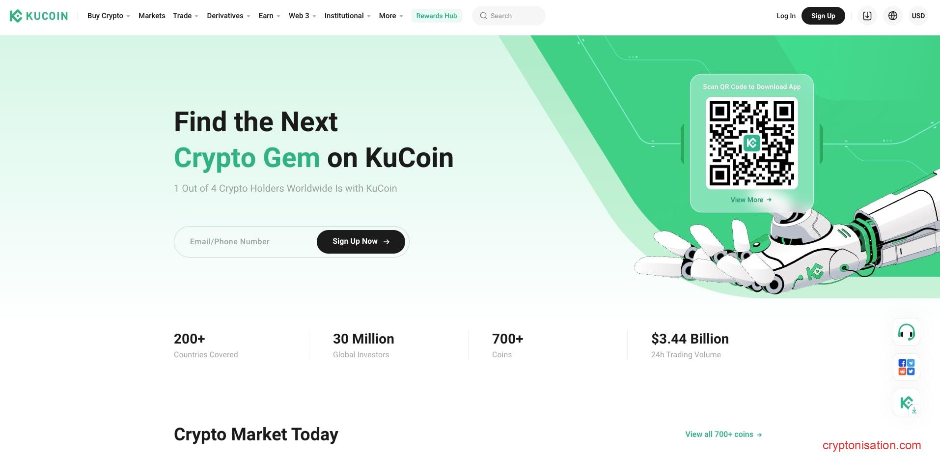 Site-ul oficial al bursei criptografice Kucoin