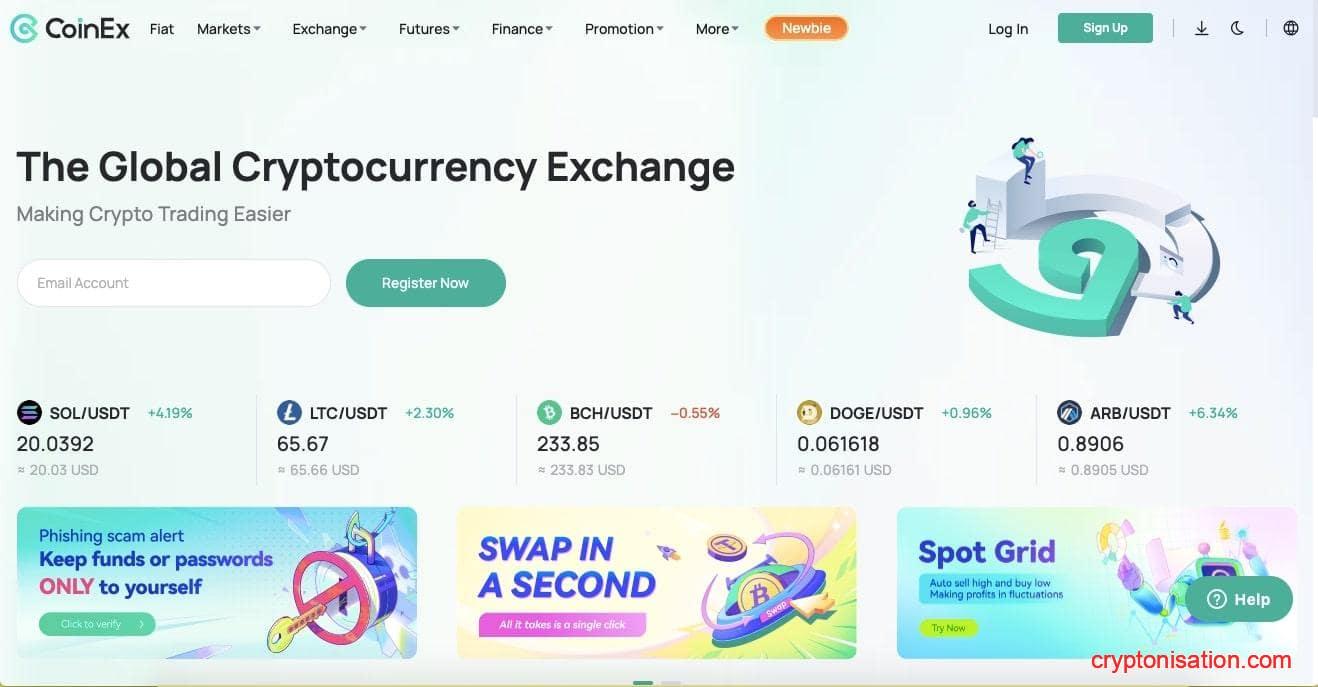 Site-ul oficial al bursei criptografice CoinEX