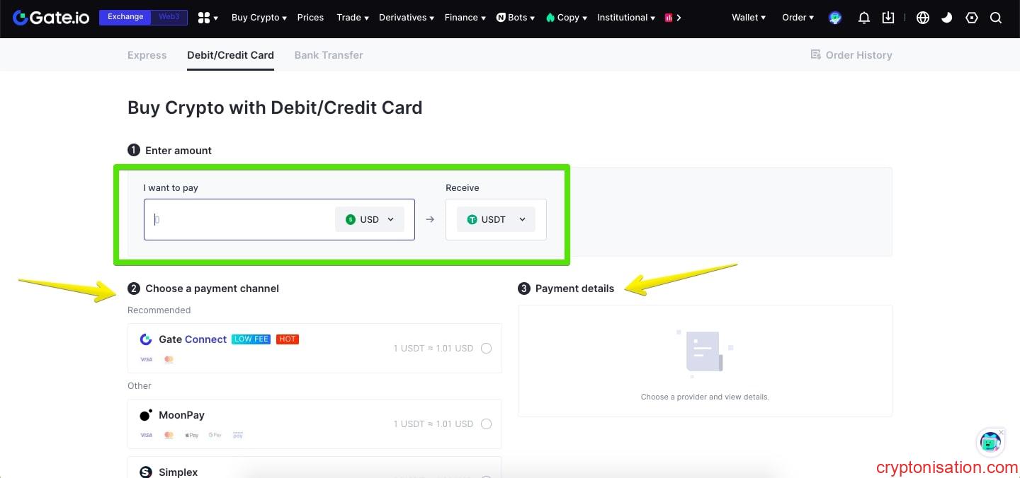 Kart ile USDT satın alma talebi