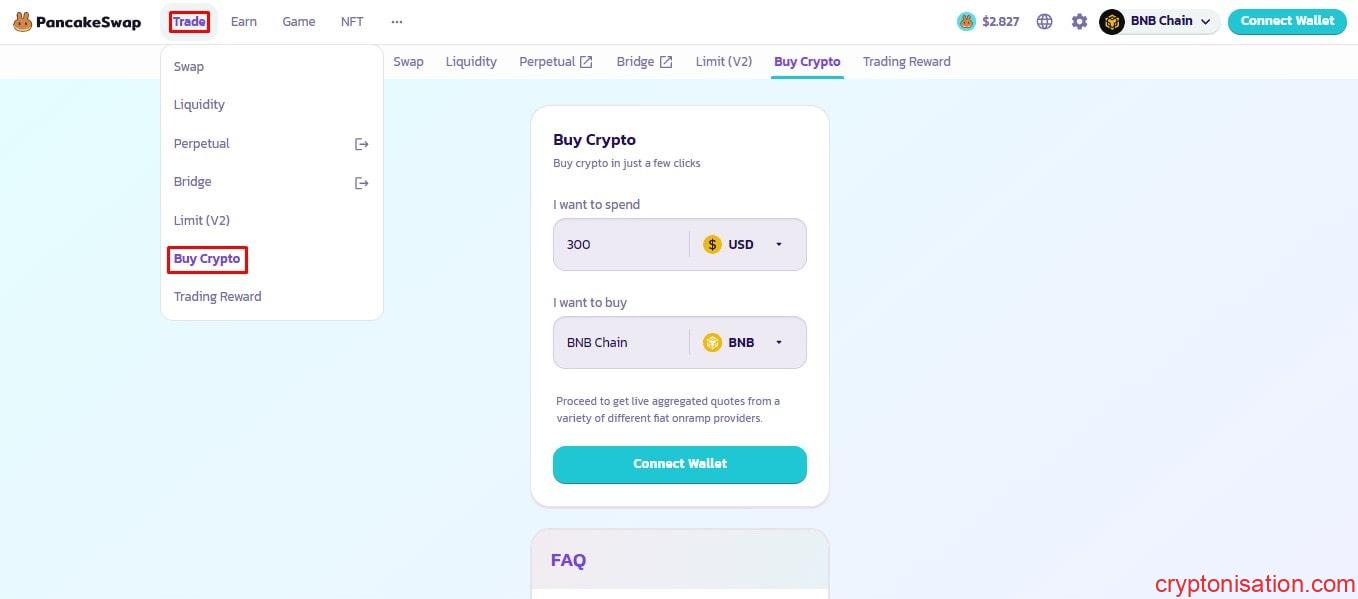 Fiat ile kripto para satın alma sayfası