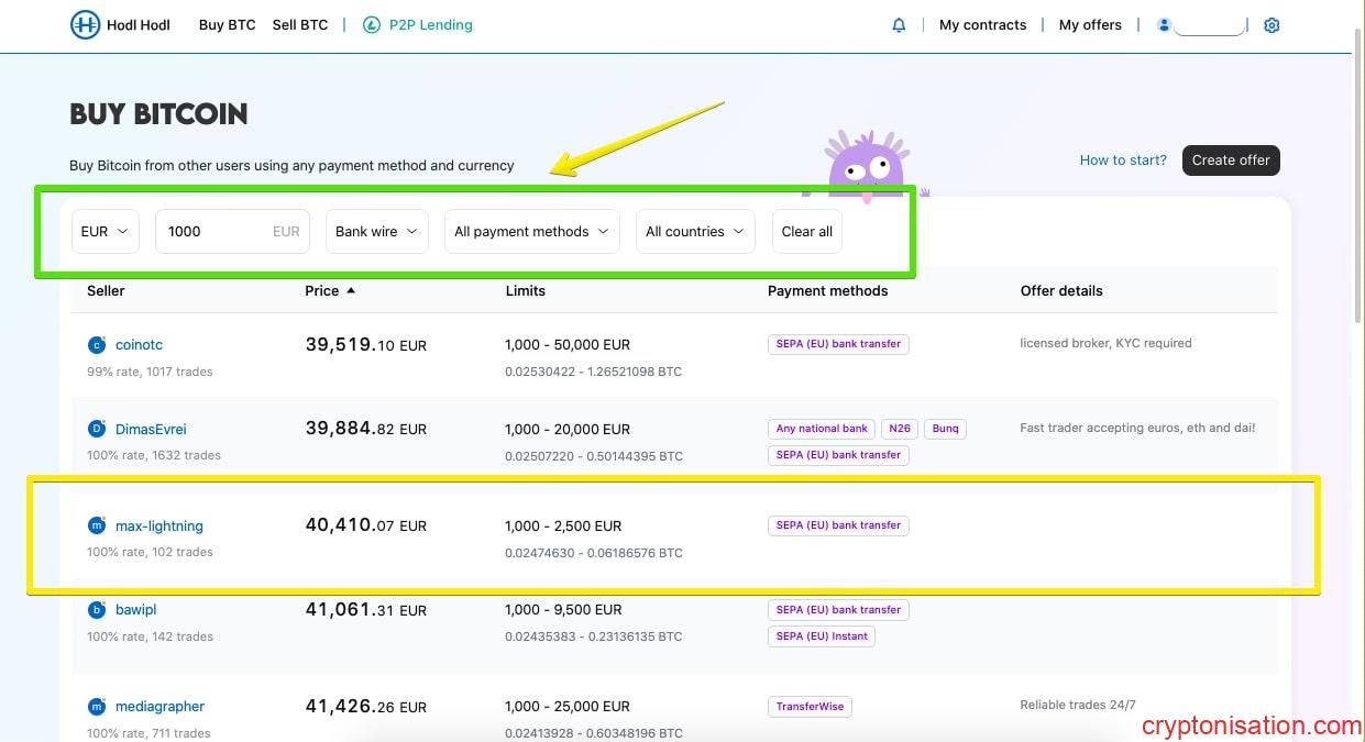 BTC Satıcılarından Teklif Seçme