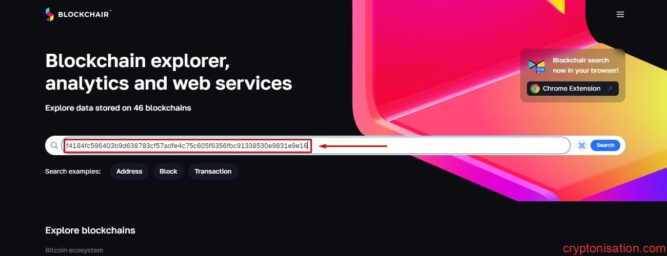 blockchair.com ana sayfasındaki arama alanı
