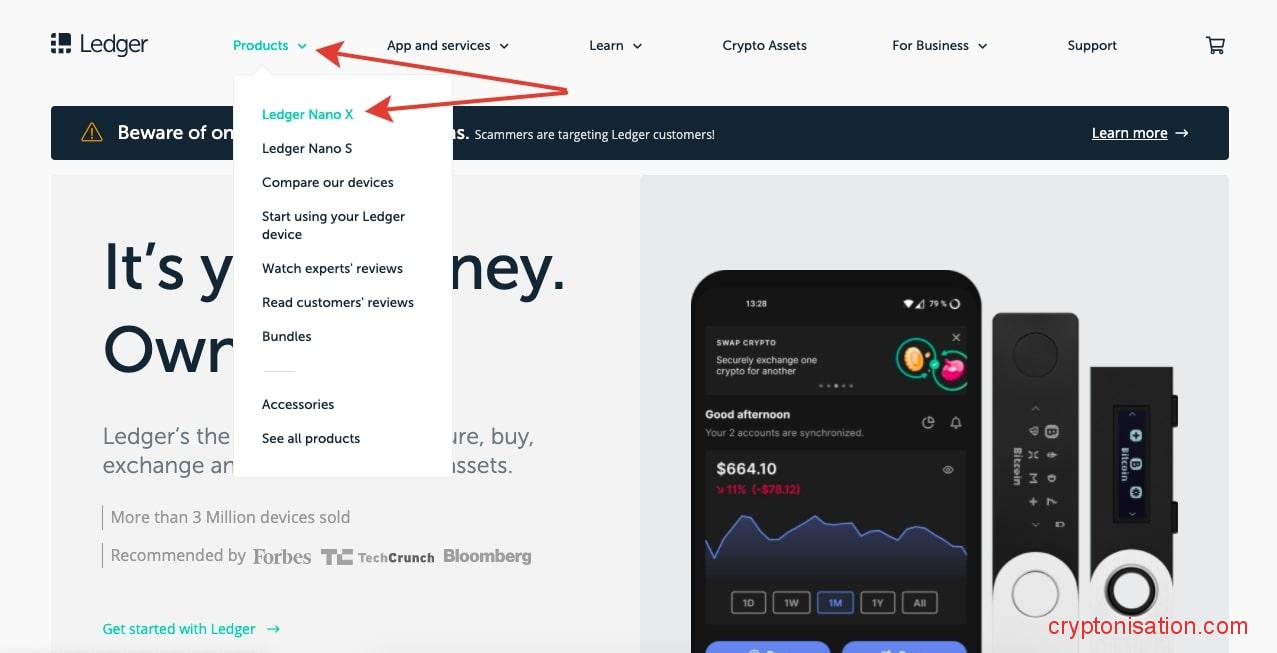 Выбрать Ledger Nano X на сайте