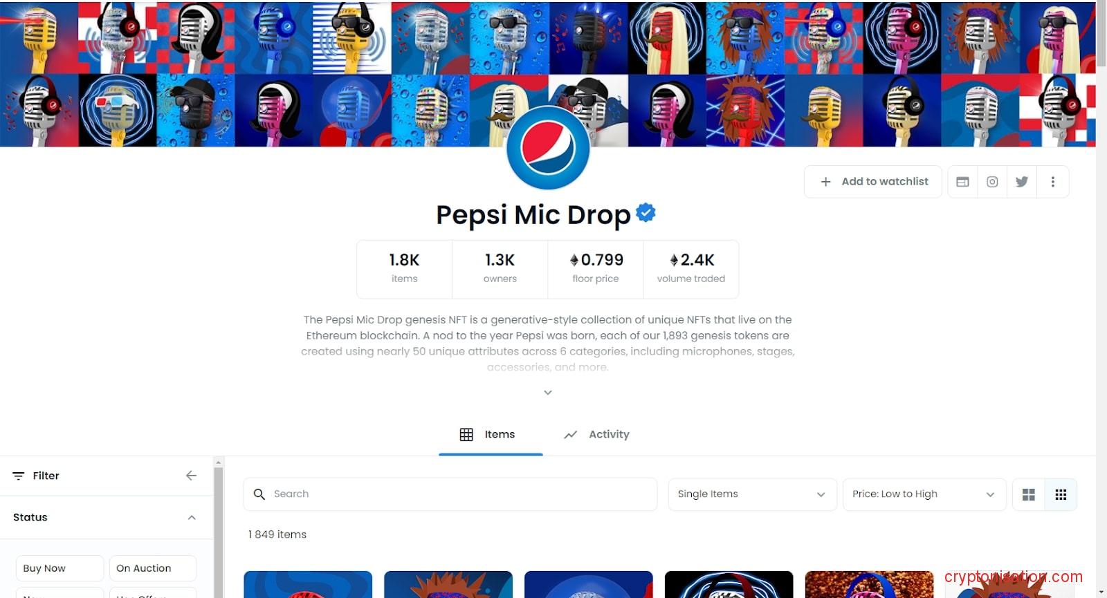 Коллекция Pepsi Mic Drop на OpenSea