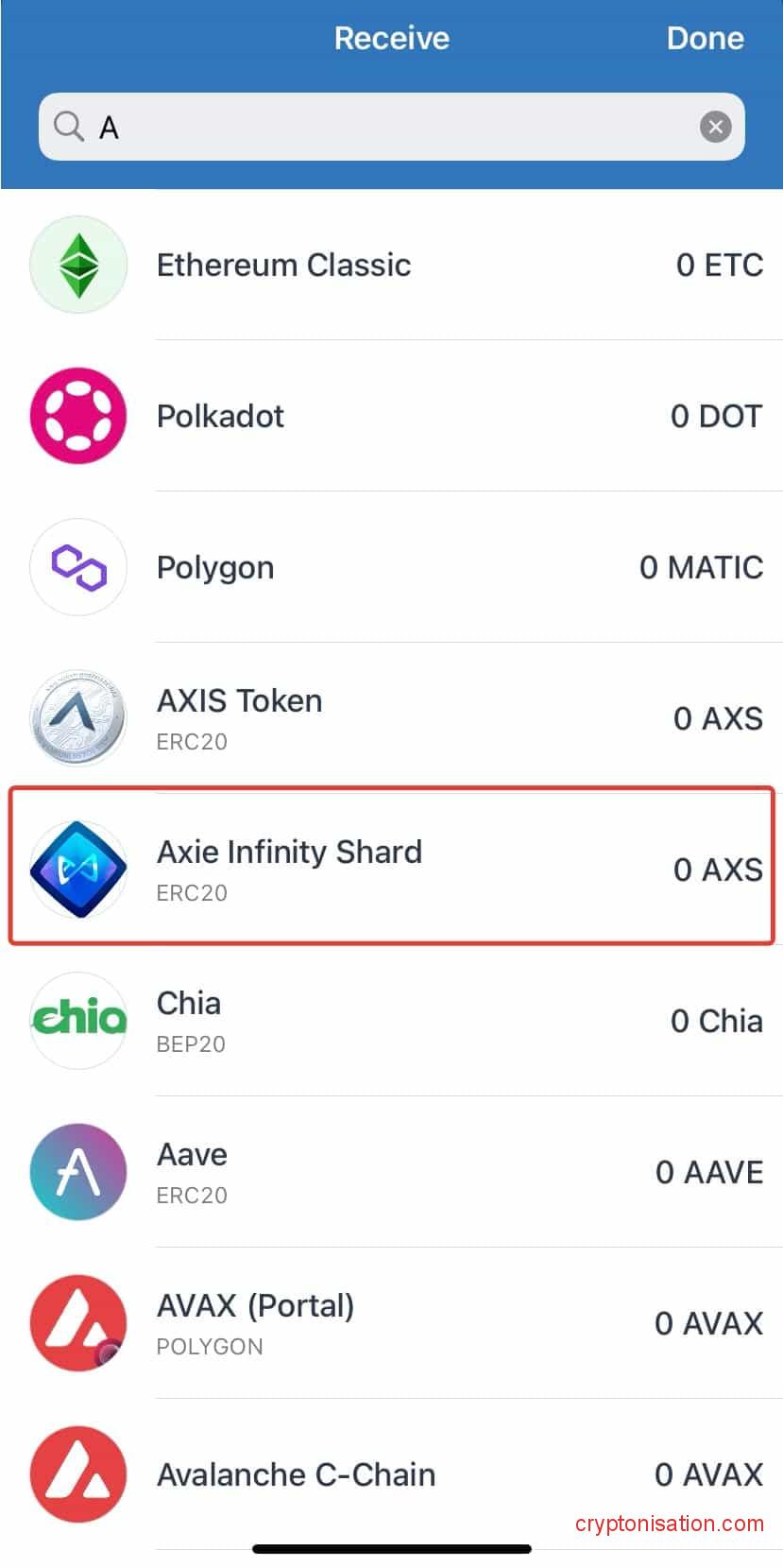 Криптовалюта Axie Infinity в Trust Wallet
