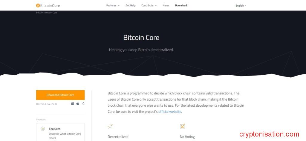 Главная страница сайта Bitcoin Core