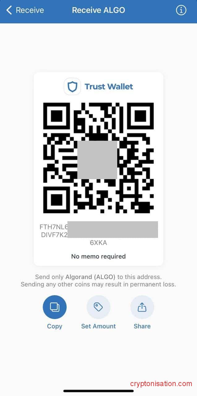 Адрес для получения ALGO в кошельке Trust Wallet