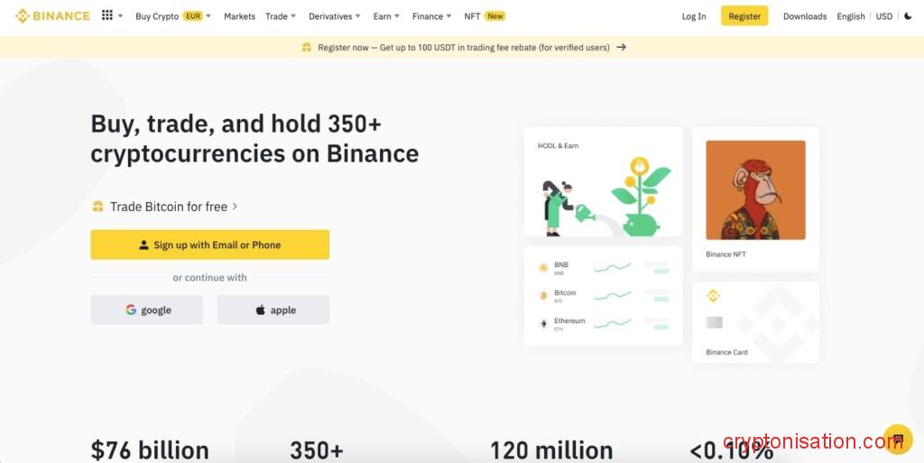 Главная страница биржи Binance