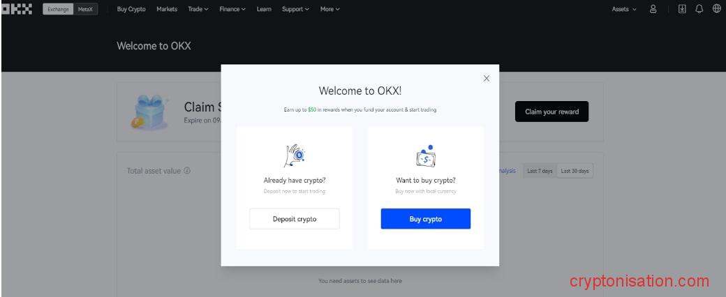 Подтверждение успешной регистрации на OKX