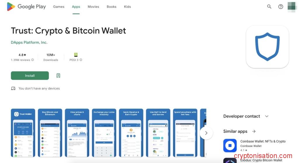 Приложение Trust Wallet в Google Play