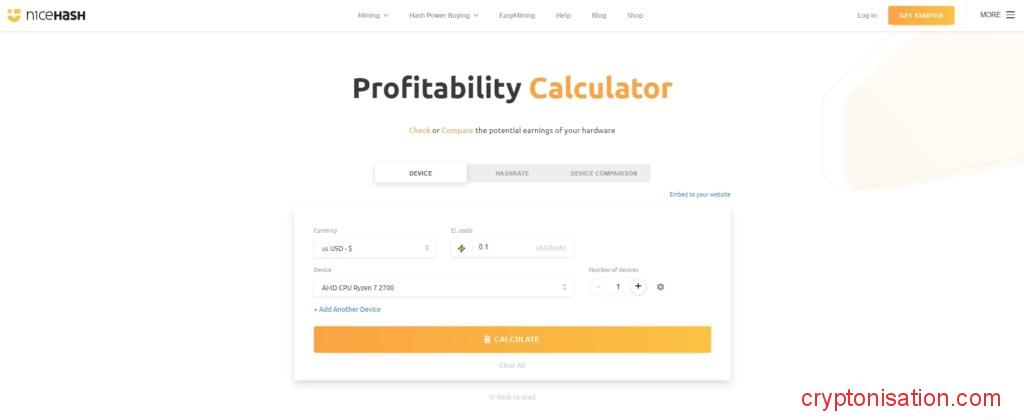 Вкладка Калькулятор прибыльности