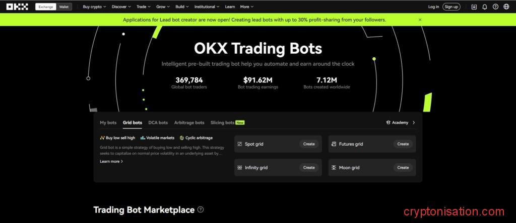 Страница с роботами на OKX