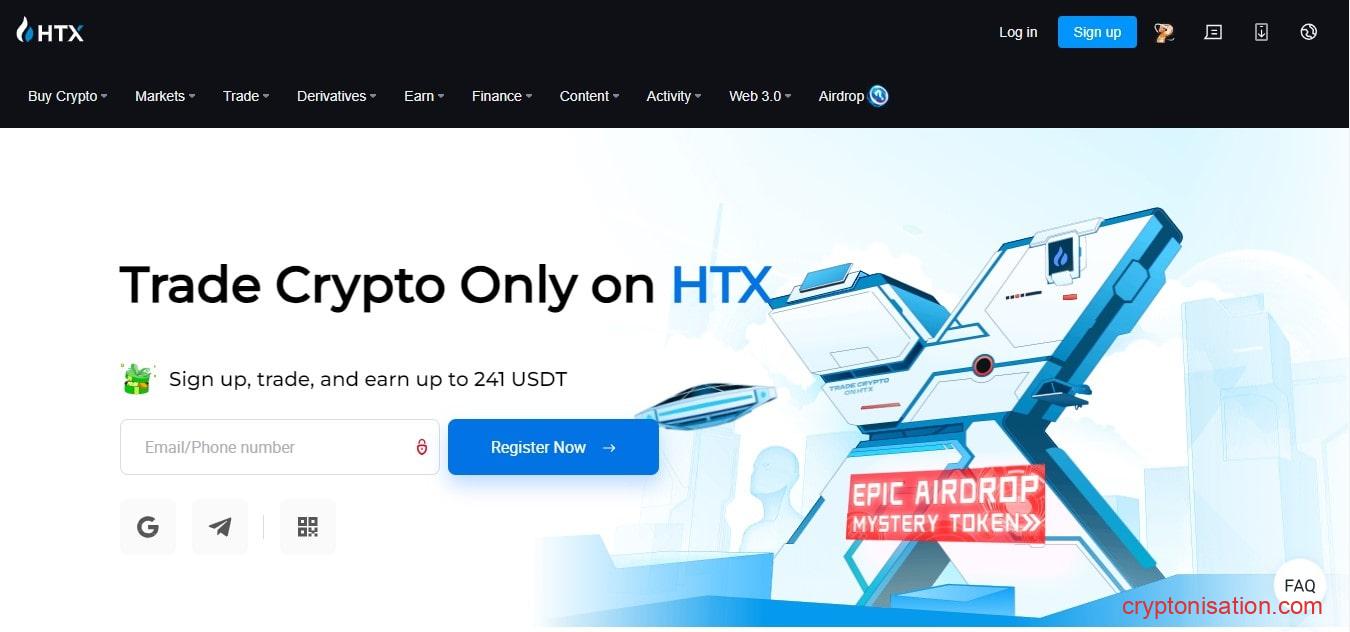 Стартовая страница платформы HTX