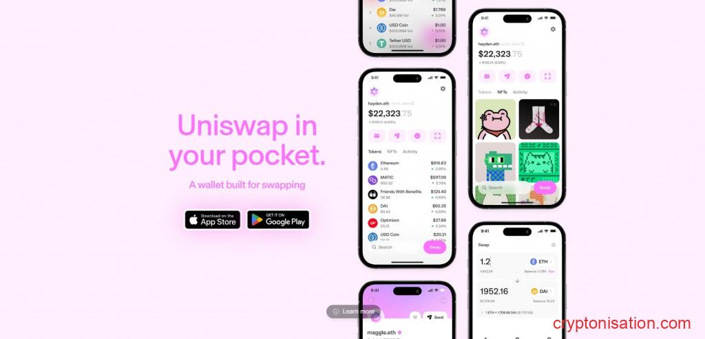 Страница для скачивания мобильного приложения Uniswap