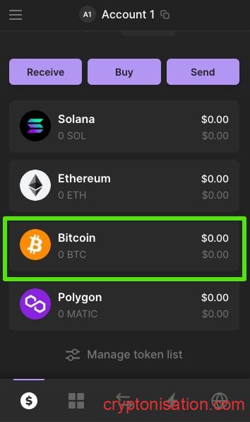 Bitcoin в списке активов на главной странице