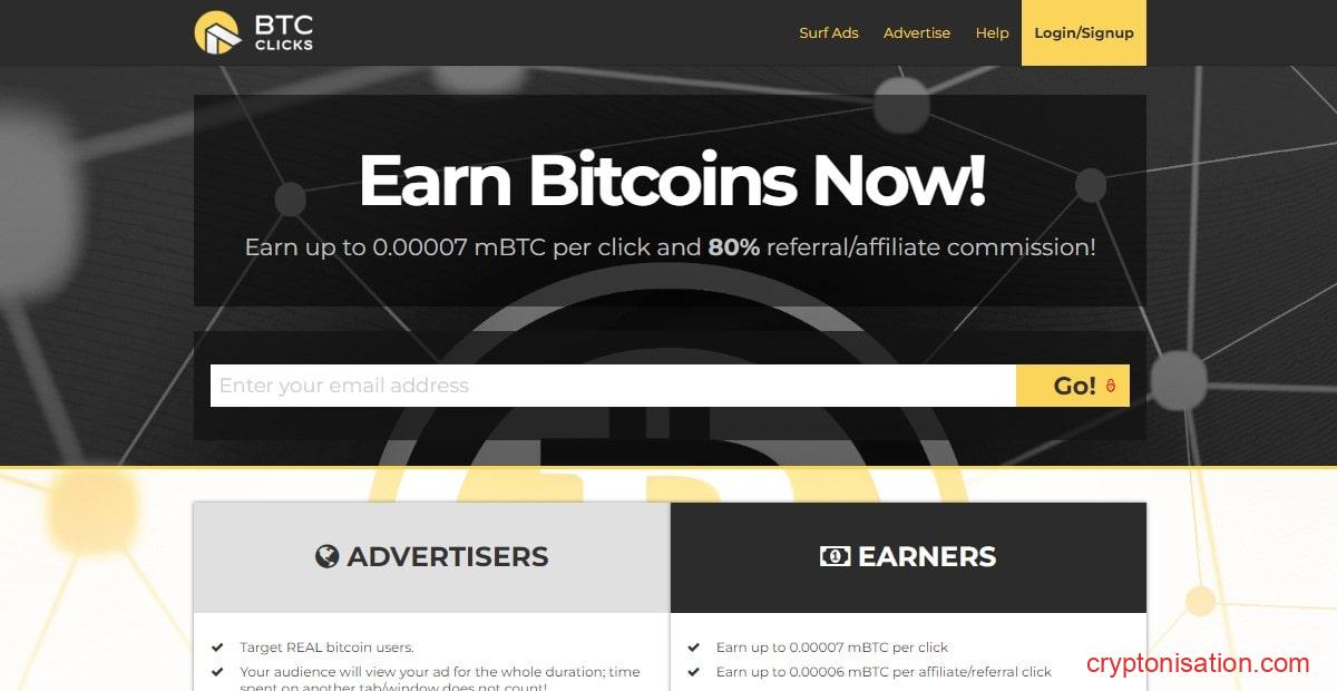 Стартовая страница BTC Clicks