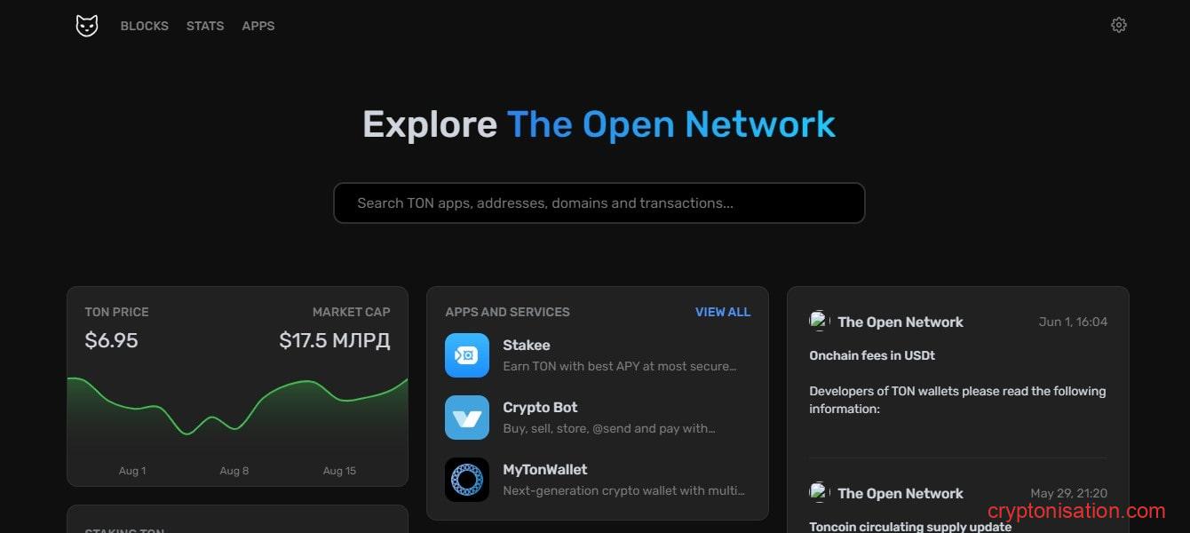 Главная страница блокчейн-обозревателя TONScan
