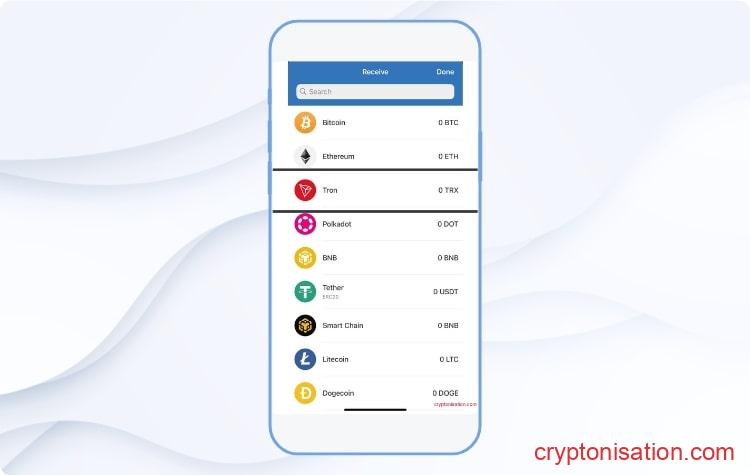 Tron в списке доступных валют на Trust Wallet