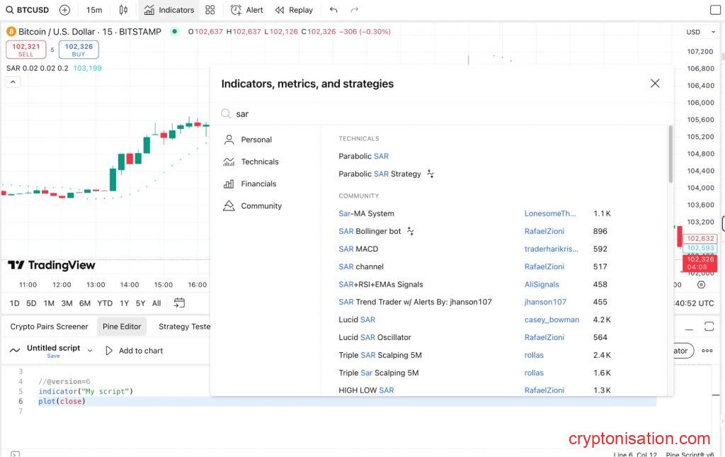 Поиск индикаторов и стратегий в TradingView